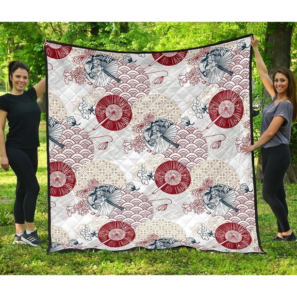 Colcha Premium con estampado de abanicos japoneses