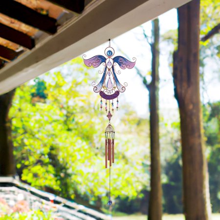 ICE ARMOR 33" Long Purple Angel Copper and Gem Wind Chime Garden Patio Decoration