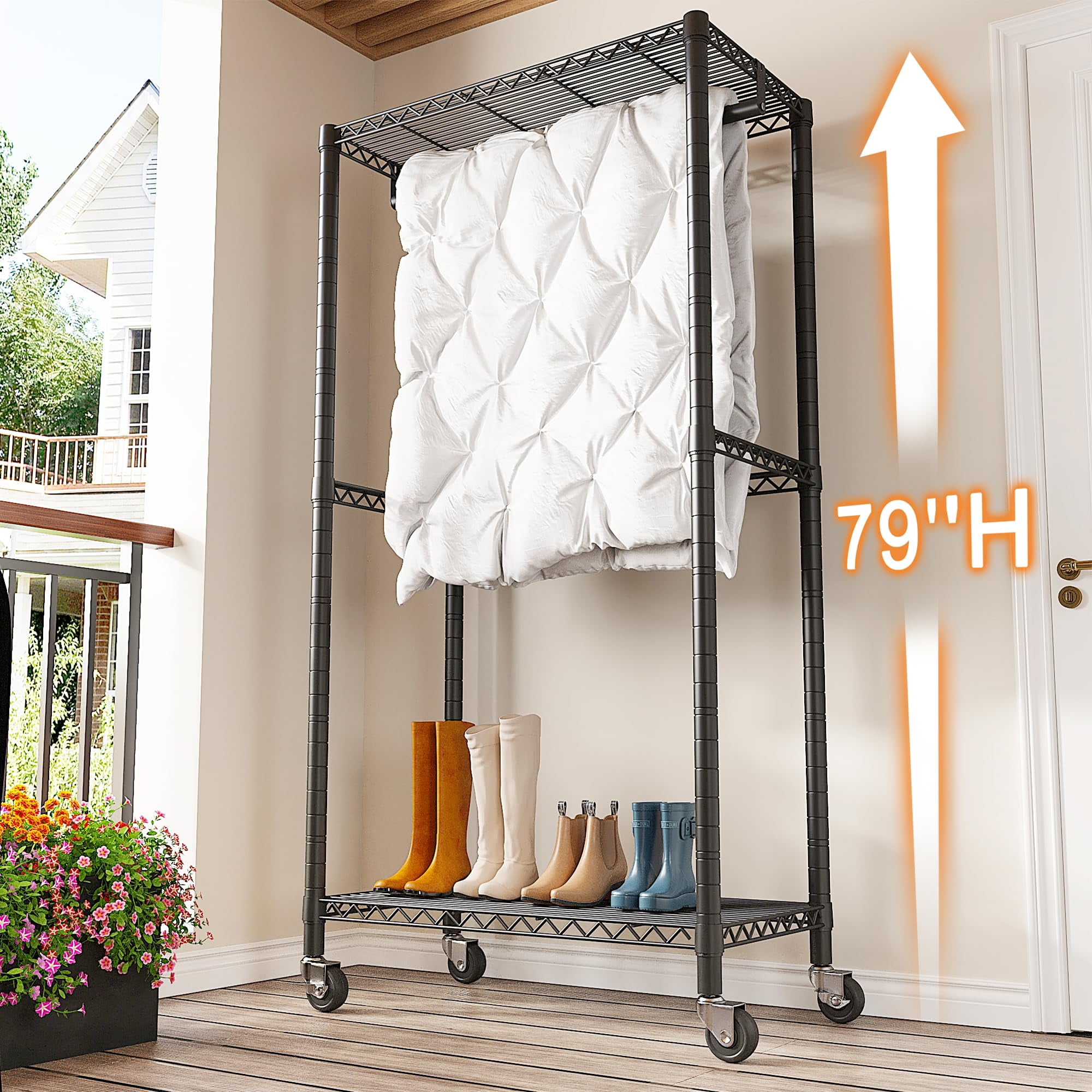 Clothes Rack, Heavy Duty Clothing Rack for Hanging Clothes, Clothing Rack with Wheels, Adjustable Metal Garment Rack, 15.7 Clothes Rack, Heavy Duty Clothing Rack for Hanging Clothes, Clothing Rack with Wheels, Adjustable Metal Garment Rack, 15.7