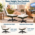 thumbnail image 4 of Pinmoco Accent Chair with Ottoman, 360°Swivel Lounge Chair for Living Room & Bedroom, 4-Position Adjustable Backrest, Adjustable Height, 330 lb Capacity,off white & olive green teddy fleece, 4 of 12