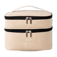 thumbnail image 2 of Double Layer Travel Makeup Bag, Oxford Fabric Cosmetic Organizer with Handle, Portable Large Capacity Toiletry Bag for Women, 2 of 5