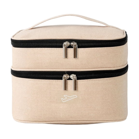Makeup Organizer | Waterproof Travel Cosmetic Bag | Makeup Storage Organizer for Airplane Travel, Beige Fabric Organizer Travel Gift