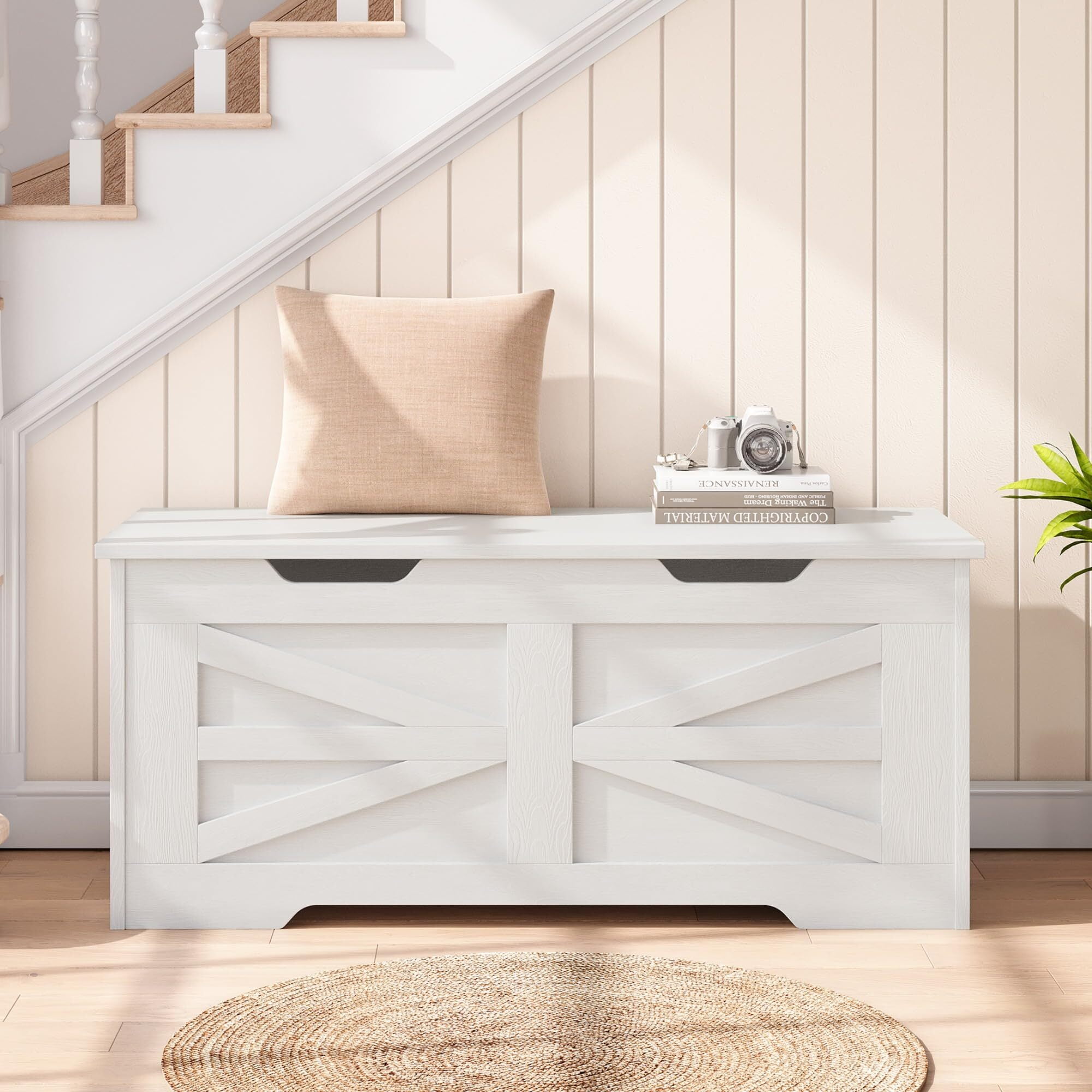 Storage Bench with Safety Hinge, Wood Large Toy Box, Storage Trunk for Entryway, Living Room, Bedroom