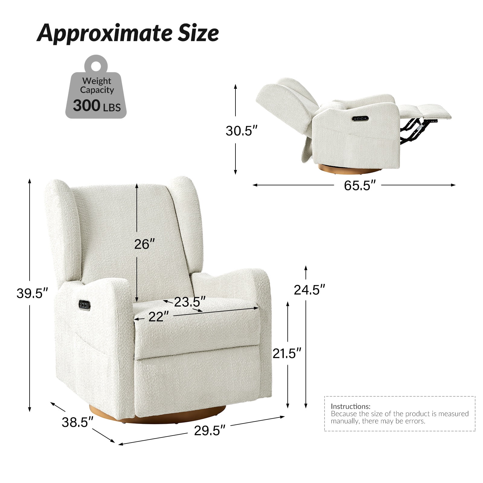 Tina's Home Electric Power Glider Swivel Nursery Recliner Chair Wingback with USB, Waterproof Stain-resistant for Baby Feeding & Living Room Ivory