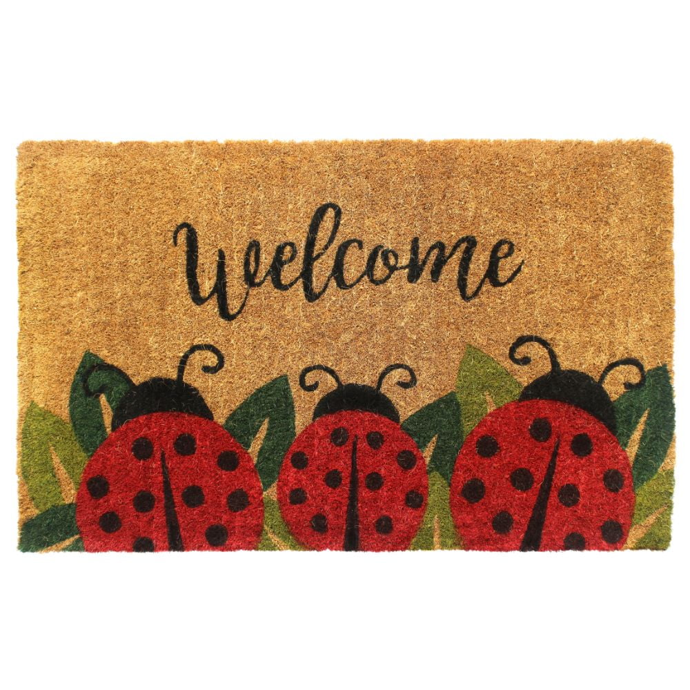 29" X 17" Hand-Woven Green Spring Coir Ladybugs Lady Bug Welcome Outdoor Doormat 
