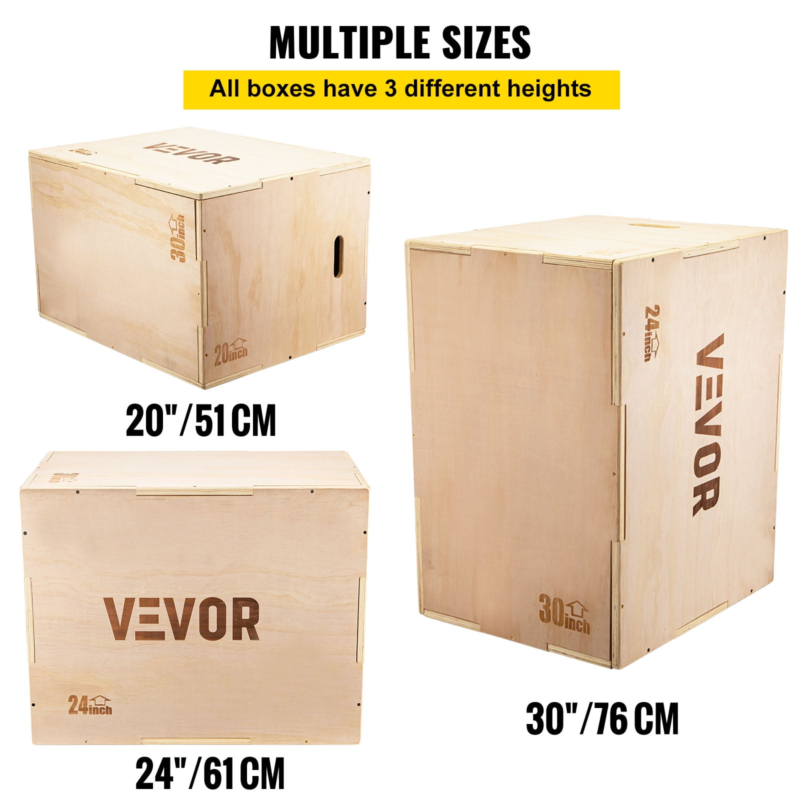 VEVOR 3 in 1 Wood Plyo Box,30x24x20 Plyometric Jump Box,Easy-to-Assemble Plyo Box for Jumping Trainers,Training and Conditioning 