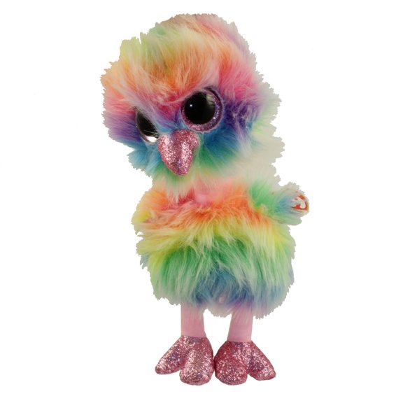 TY Beanie Boos - ASHA the Rainbow Ostrich (Glitter Eyes)(Medium Size - 9 inch)