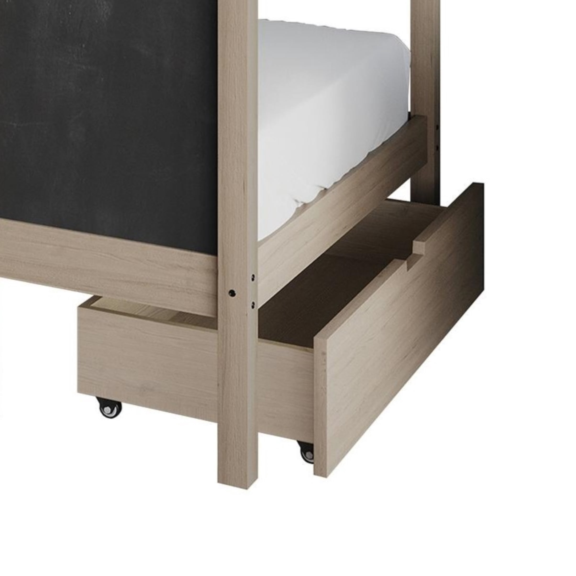 Castle Place Mid-Century Wooden Canopy Bed, Antique Grey