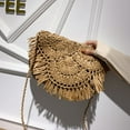 thumbnail image 2 of Bolsa de hombro tejido de mimbre de paja con borlas para mujer de verano (marrón) Likrtyny Para Estrenar, 2 of 9