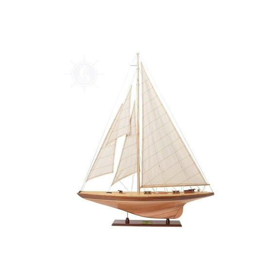 Sailboat Model Decor - Wooden Shamrock Yacht Replica, Nautical Home Decor, Coastal Craftsman Collectible, 38" Tall