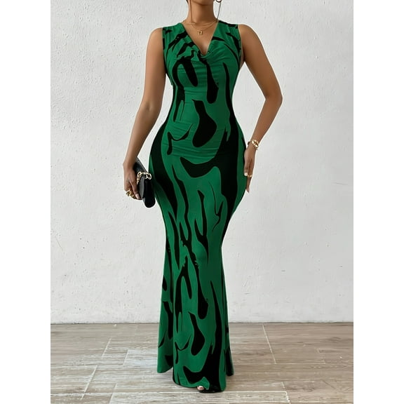 Women's Sleeveless Floral Print Maxi Dress,Bodycon with V-Neck, backless dress Casual Wear Spaghetti Strap Womenswear dress