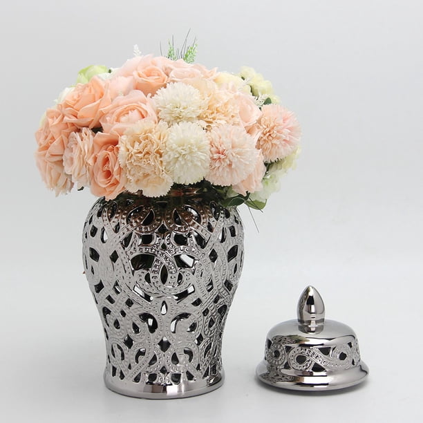 Matsuzay Modern Ceramic Ginger Jar Home Decor Storage Lid with Jar Temple Decoración del hogar plata