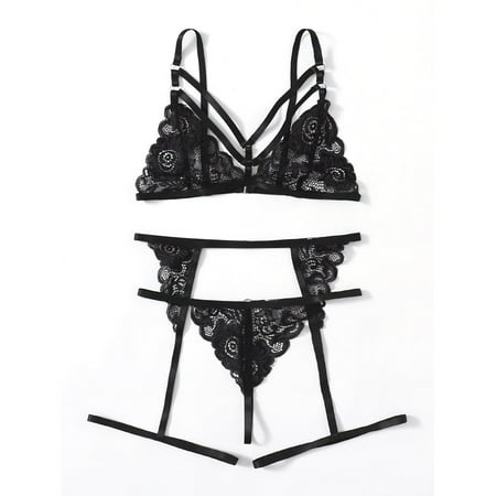 

Aayomet Lingerie Set Women Lingerie Set Sexy Lace Bras Thongs Panty See Through Underwear Black M