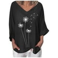 thumbnail image 1 of Blouse pour Femmes Col en V Manches 3/4 Coton Lin avec Imprimé Pissenlit, 1 of 4