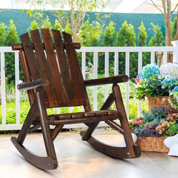 EPICOZY Rustic Adirondack Wood Indoor/Outdoor High Back Rocking Chair, Carbonized