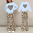 thumbnail image 2 of FSYBOA Girls Graphic Outfit Set, 2 Piece Elastic Waist Girls Crew Neck Tops and Flare Pants Blue Size 11-12T, 2 of 7