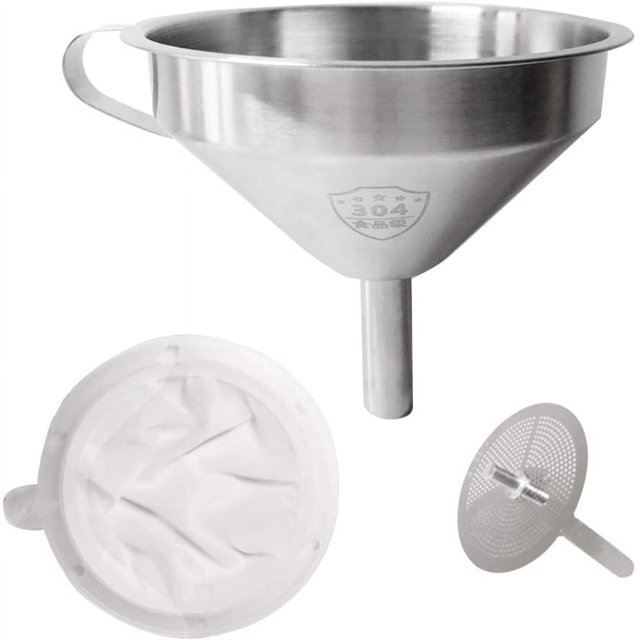 Juego de embudos de acero inoxidable para transferir ingredientes líquidos, ingredientes secos y polvos.
