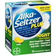 Alka Seltzer Night Cold Medicine Effervescent Tablets, Soothing Lemon, 20 CT (Pack of 6)