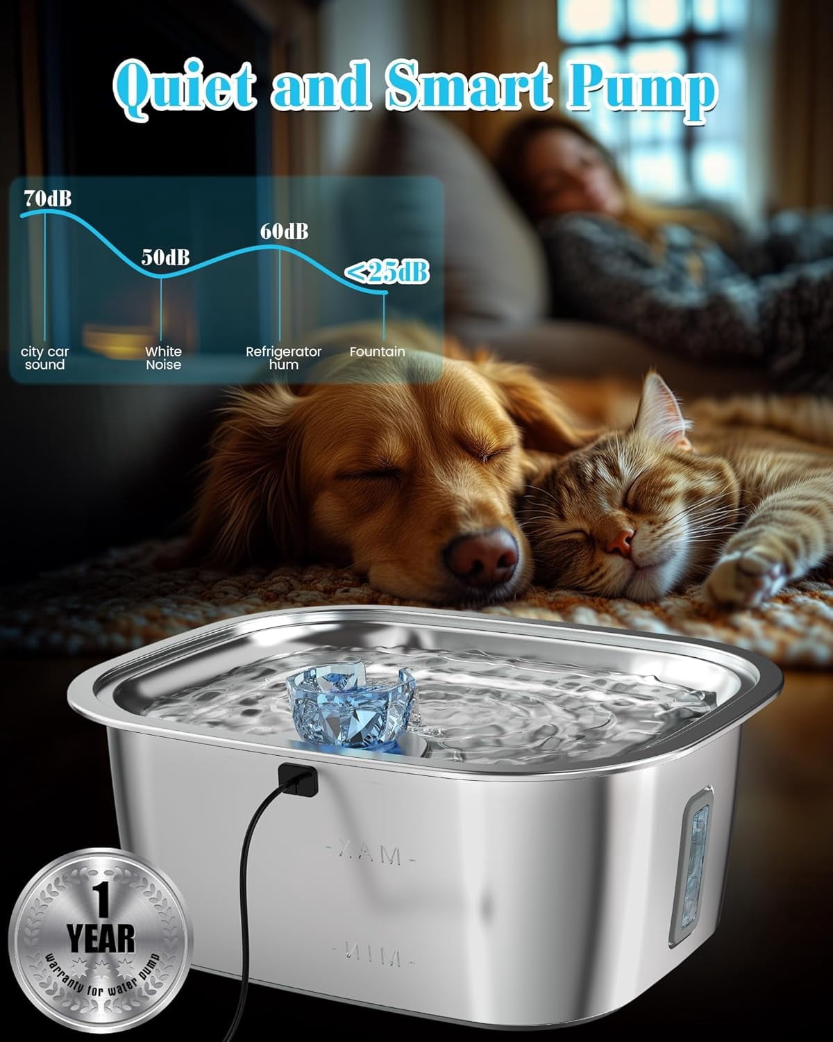 3 Galon Stainless Steel Dog Water Fountain for Large Dogs, Pet Water Fountain with 2 Filters, Automatic Dog Fountain Dog Water Bowl Dispenser Indoor, Quiet Pump, Dishwasher Safe