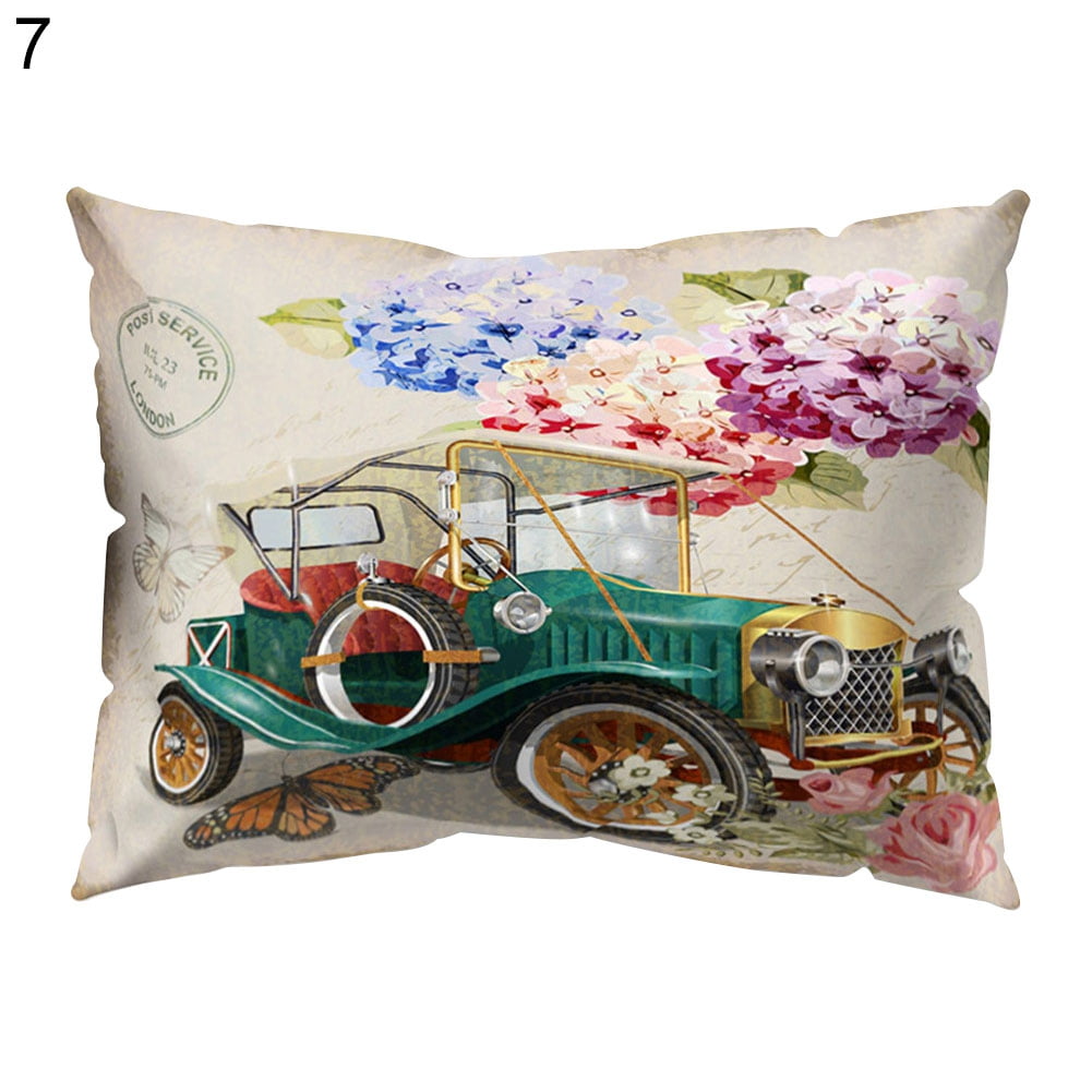 KQ_ 30x50cm Route 66 Car Motorcycle Vehicle Pattern Pillow  Cushion Cover 
