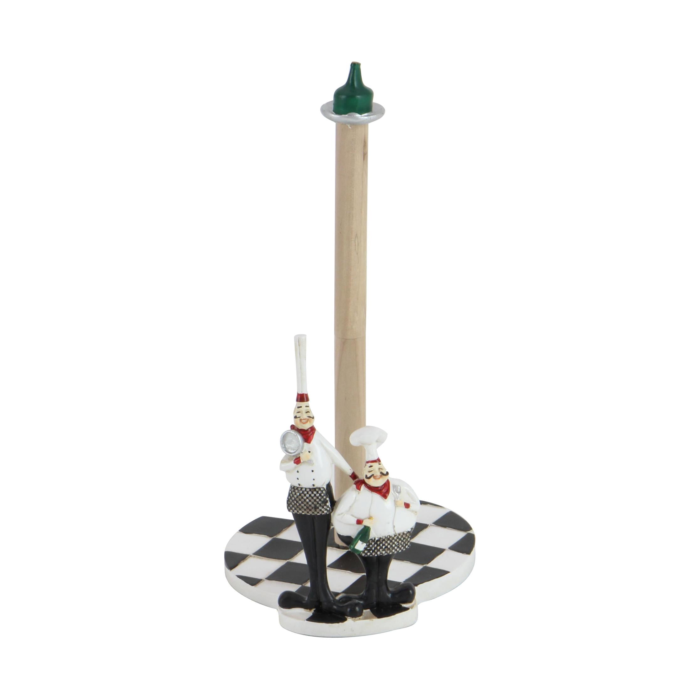 DecMode 6" x 13" White Polystone Chef Paper Towel Holder with Checkered Base, 1-Piece