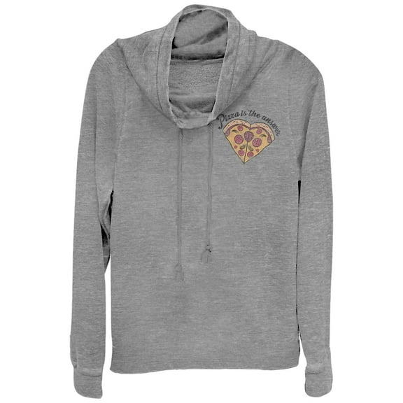 Junior's CHIN UP Pizza is the Answer  Cowl Neck Sweatshirt Gray Heather Small