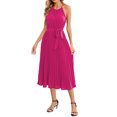 thumbnail image 3 of Blotona Women Dresses Sleeveless Off Shoulder Hanging Neck Pleated Solid Color Casual Club Party Summer Dresses, 3 of 9