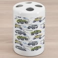 thumbnail image 1 of Cars Ceramic Toothbrush Holder, Hand Drawn Watercolored Monster Trucks Enormous Wheels Off Road Lifestyle, Decorative Versatile Countertop for Bathroom, 4.5" X 2.7", Yellow Lavender Blue, 1 of 4