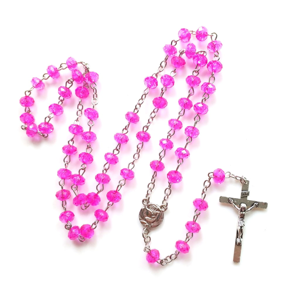 Sorrowso Imitation Crystal Beads Rosary Catholic Necklace for Women