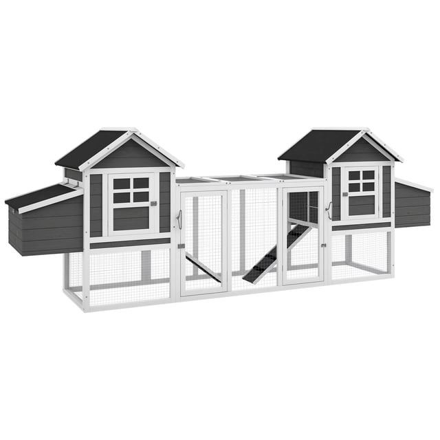 PawHut Poulailler en Bois Extra Grand de 123 Pouces, Maison de Volaille, Gris