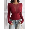thumbnail image 4 of Camisas Ajustadas de Larga de con Cuello en V Profundo para Mujer, Moda Y2K 2025 Vino Tinto S, 4 of 10
