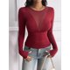 thumbnail image 4 of Camisas Ajustadas de Larga de con Cuello en V Profundo para Mujer, Moda Y2K 2025 Vino Tinto S, 4 of 10