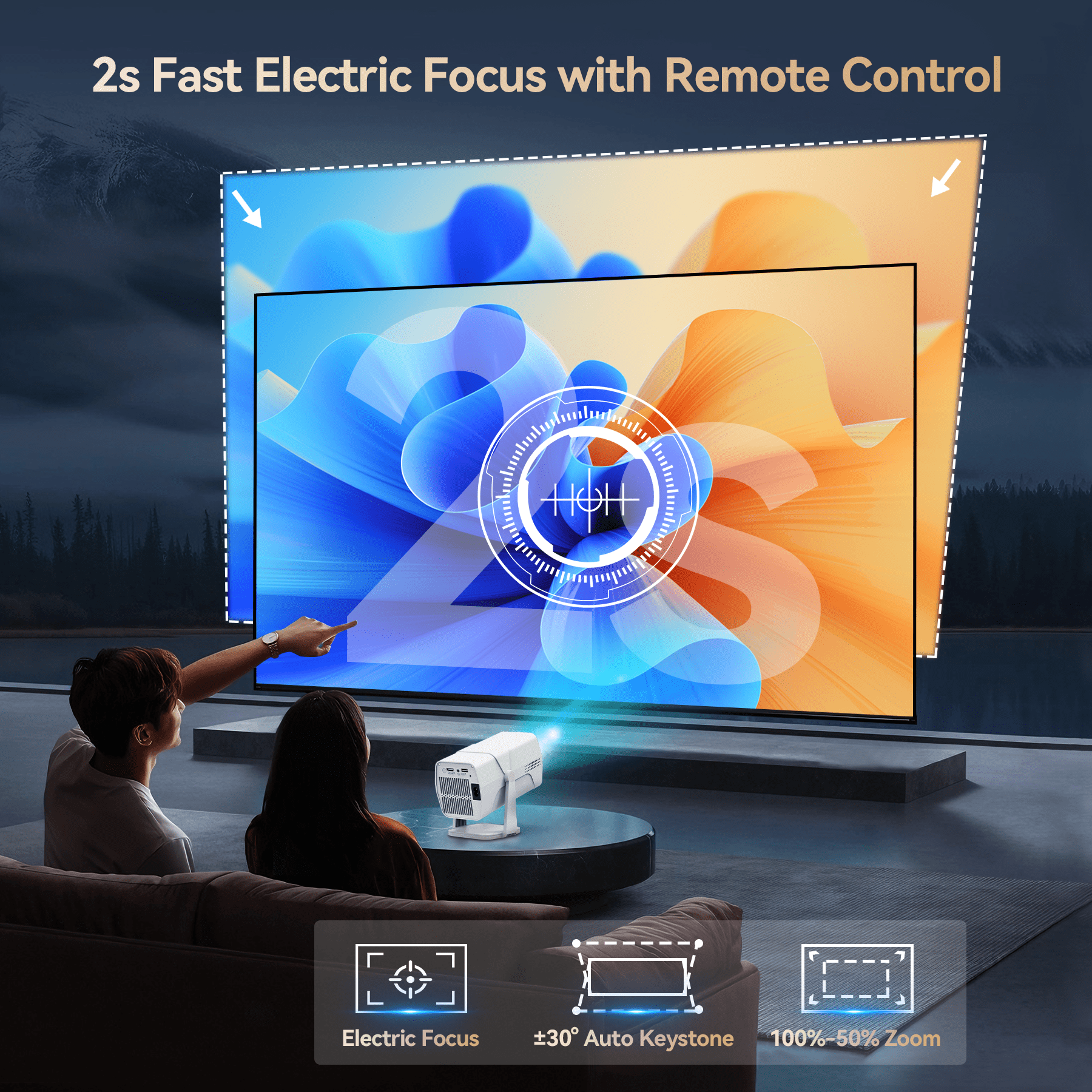 GCZ Smart Projector 4K Support, 1080P Portable Mini Projector with WiFi and Bluetooth, 180° Rotatable Outdoor Movie Projector for Home Theater/Party
