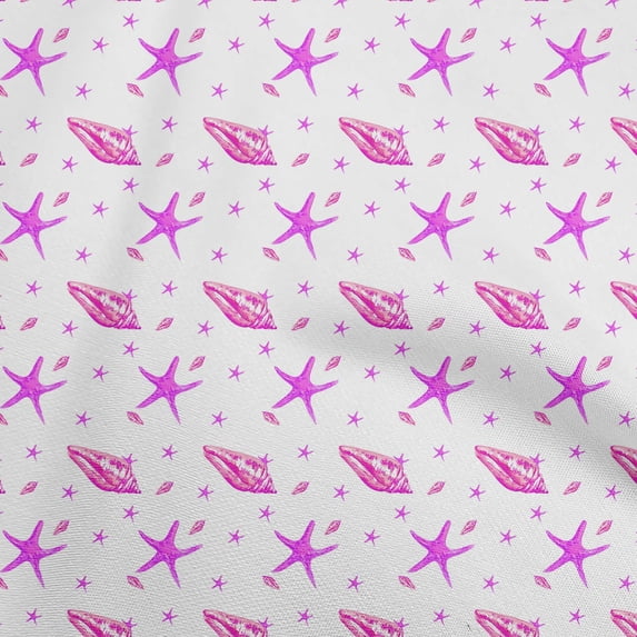oneOone Cotton Poplin Twill Fuschia Pink Fabric Ocean Watercolor Starfish Sewing Craft Projects Fabric Prints By Yard 56 Inch Wide