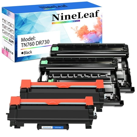 NineLeaf TN760 DR730 set Compatible Toner Cartridge and Drum Unit Replacement for Brother TN-760 TN730 DR-730 use for MFC-L2710DW MFC-L2750DW HL-L2350DW HL-L2370DW Laser Printer (2 Toner,2 Drum)
