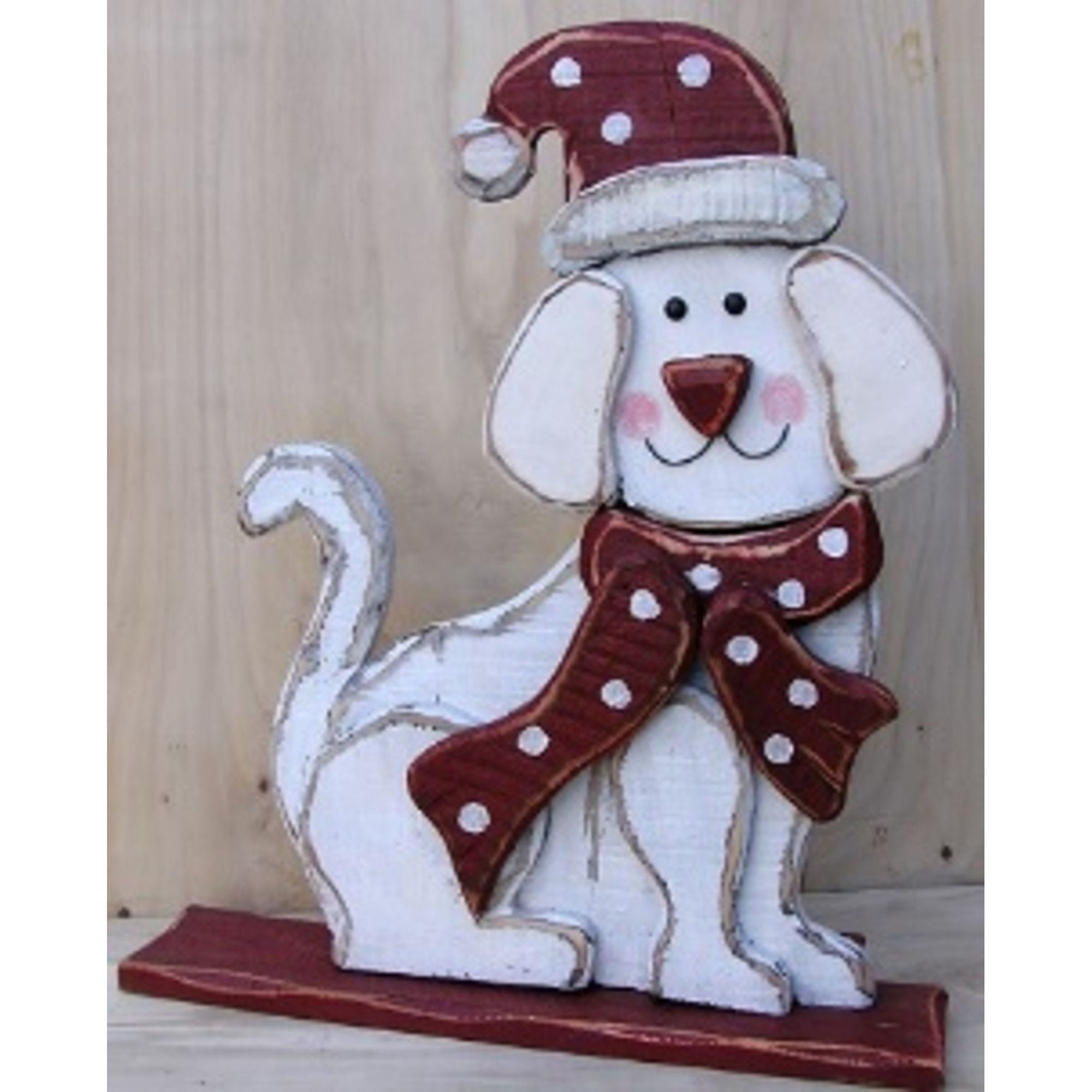 23.75" White and Red Christmas Dog Outdoor Patio Figurine with Santa Hat