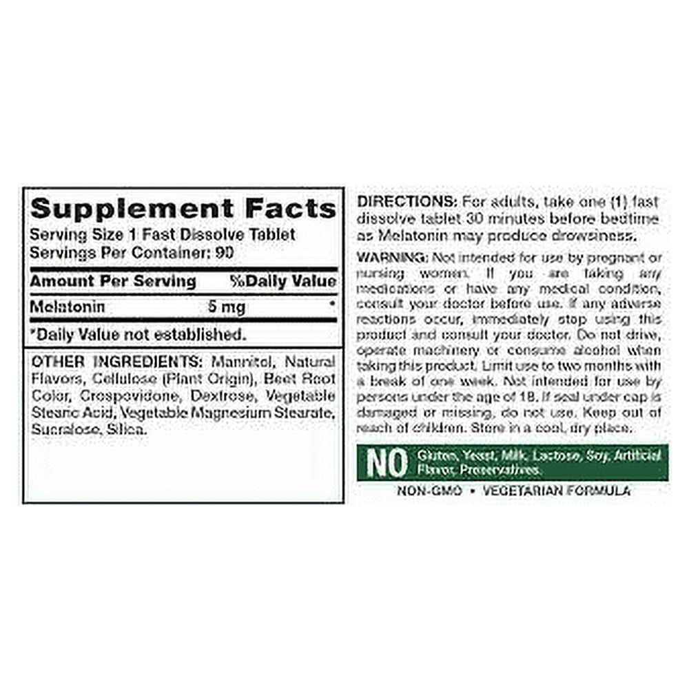 Nature's Truth Melatonin Fast Dissolve Natural, Berry Flavor, 90ct, 5-Pack