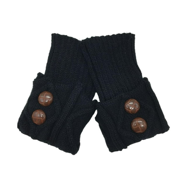 lionlar 1Pairs Womens Boot Cuffs Knitted Slouch Button Design Slim Winter Warm Boot black