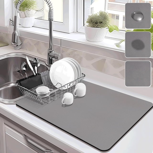 Biwat Drying Mat for Kitchen Countertops, Coffee Mat Hide Stain Rubber Backed Absorbent Dish Drying Mat