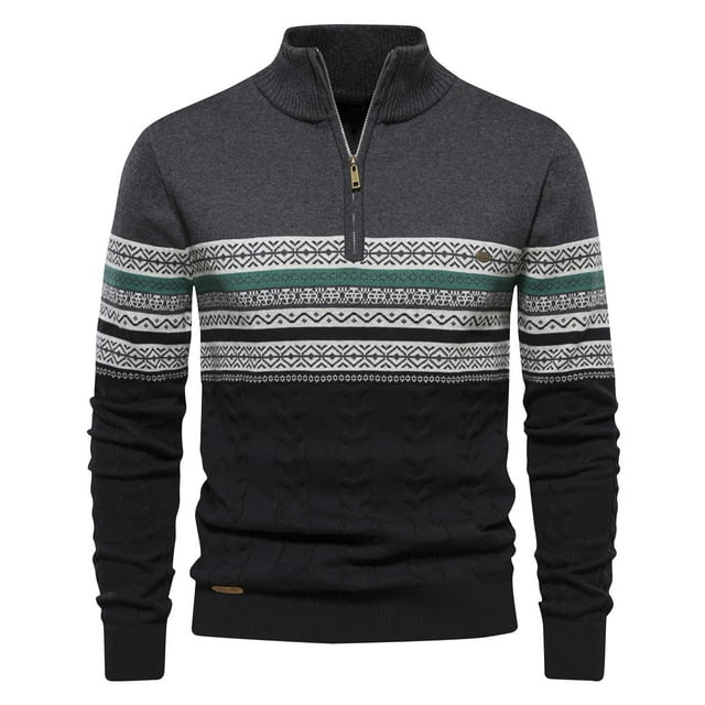 LOVZFMLL Sweaters for Men, Vintage Striped Color Block Turtleneck Ribbed Pullover, Casual Fashion Half-Zip, Fall Clothes, Warm Winter Tops