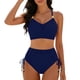 thumbnail image 2 of Trajes de baño Tankini Amzcrzy para mujer, trajes de baño, trajes de baño Bikini Conjunto de traje de baño con cordones de color sólido casual y de moda para mujer Azul marino, 2XL, 2 of 6