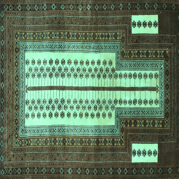 Ahgly Company Indoor Square Persian Turquoise Blue Traditional Area Rugs, 7' Square