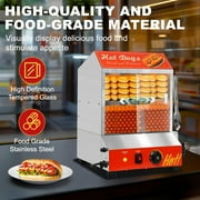 Akaber 32QT Hot Dog Steamer with Sliding Door and Clip, 2-Tier for 175 Hotdogs and 40 Buns, 32℉-185℉ Temp Control, 1000W
