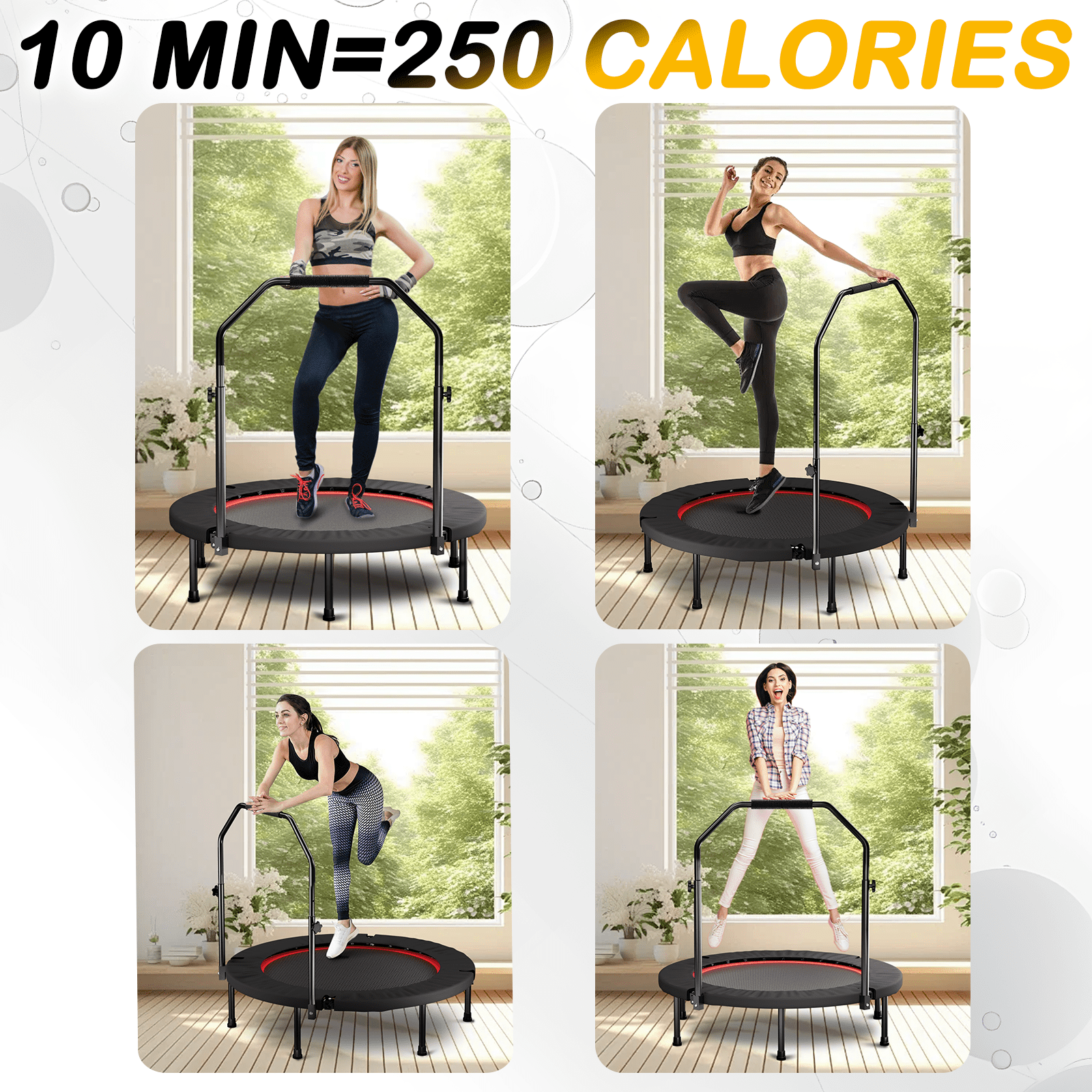 Leumius 40" Foldable Trampoline,Fitness Rebounder with Adjustable Foam Handle,Mini Fitness Trampoline for Adults,Indoor Outdoor Exercise Trampoline for Home Gym Workout Equipment,Black