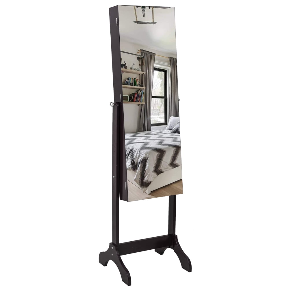 Lowestbest 4-Layer Jewelry Armoire, Wooden Floor Standing Jewelry Cabinet, Jewelry Organizer with Mirror for Earrings Bracelets Rings Necklace, Dark Brown Lowestbest 4-Layer Jewelry Armoire, Wooden Floor Standing Jewelry Cabinet, Jewelry Organizer with Mirror for Earrings Bracelets Rings Necklace, Dark Brown