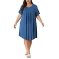 thumbnail image 1 of Camisas de noche para mujeres de tallas grandes Agnes Orinda, de manga corta, con cuello redondo, pijamas, camisones 4X, color azul, 1 of 8