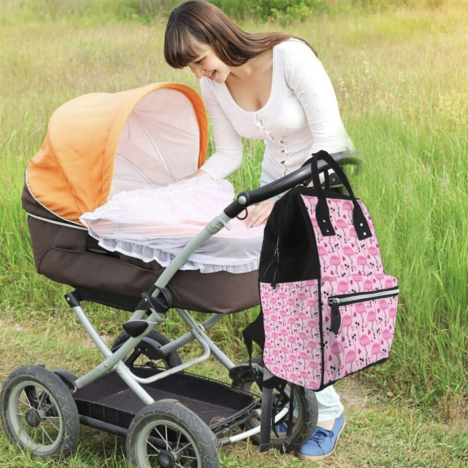 Ratiio Cool Flamingos Mummy Backpack - Waterproof Twill Canvas, Large Capacity Diaper Bag with Multiple Pockets and Adjustable Straps