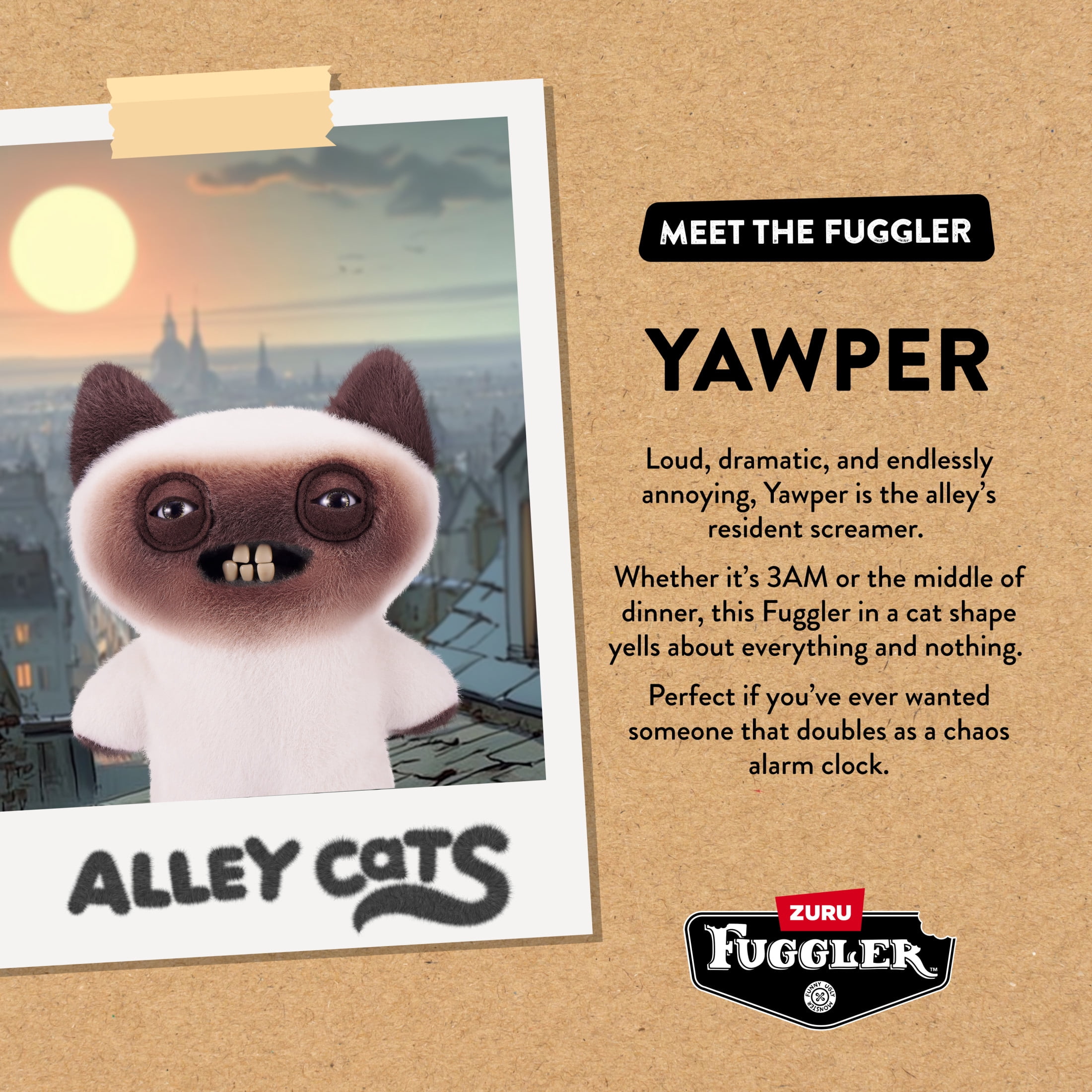 Fuggler Alley Cats 9 inch (Yawper), Funny Ugly Monster Stuffed Animal Toy by ZURU