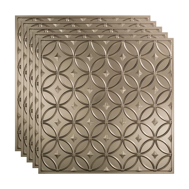 FASÄDE Rings Decorative Vinyl 2ft x 2ft Lay in Ceiling Panel in Brushed Nickel (5 Pack)