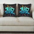 thumbnail image 3 of Set of 2 18x18in Throw Pillow Covers - Bold Graffiti Style " JABZ " Design in Vibrant Blue & Orange for Couch Bed Car - Colorful Splash & Star Pattern, 3 of 8